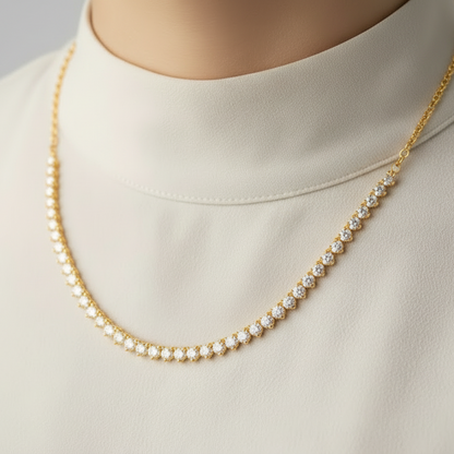 Sterling Silver Three Prong Setting CZ Half Tennis Necklace