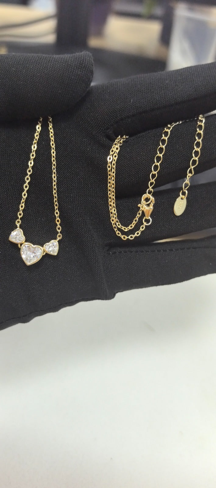 Sterling Silver Three Bezel Heart Necklace