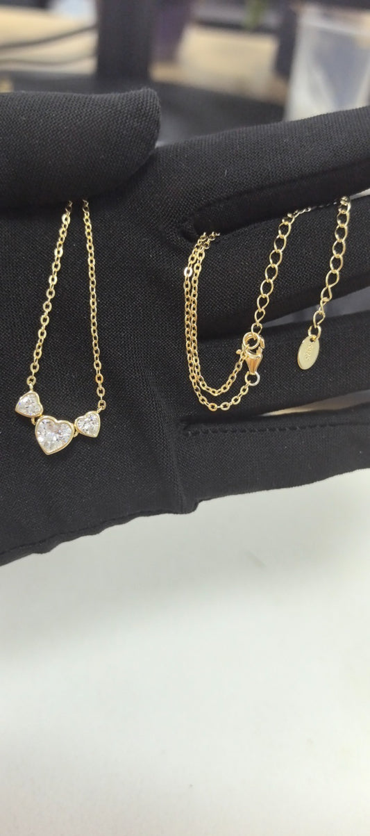 Sterling Silver Three Bezel Heart Necklace