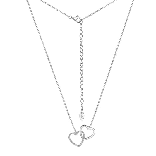 Sterling Silver Interlocking Micropave and Smooth Hearts Necklace
