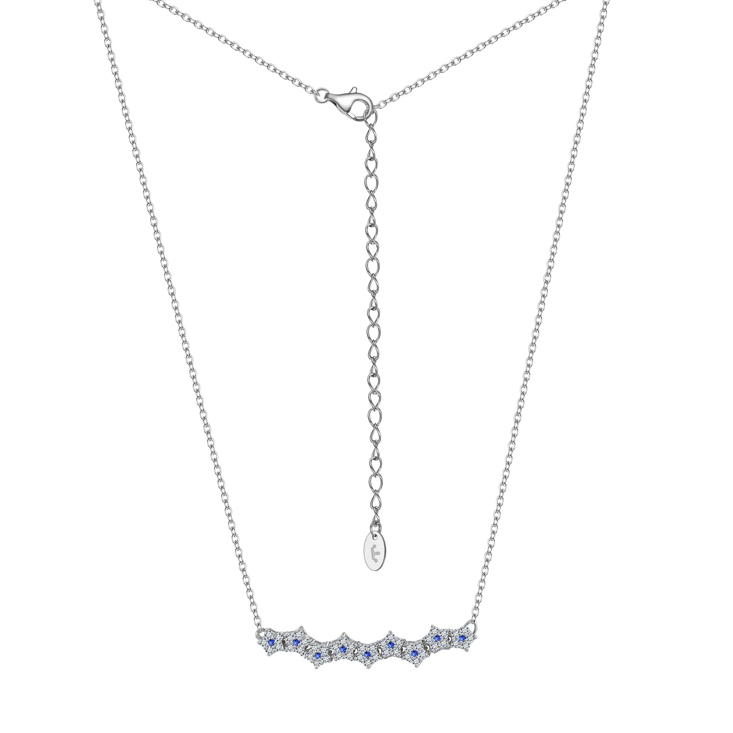 Sterling Silver 9 Linked Stars Bar Necklace