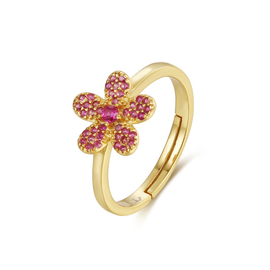 Sterling Silver Gold Plated Children's Five Petal Micropave Flower Ring