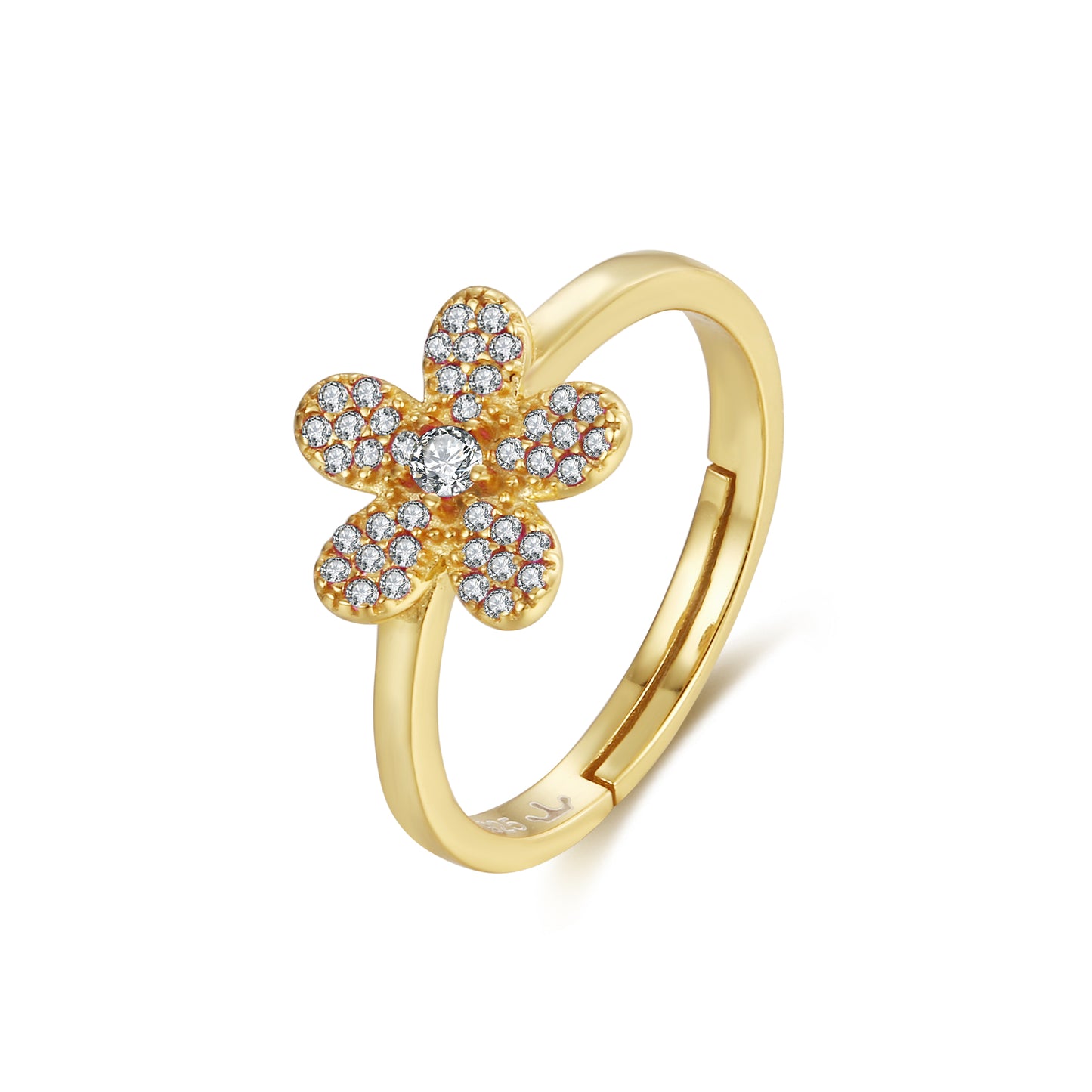 Sterling Silver Gold Plated Children's Five Petal Micropave Flower Ring