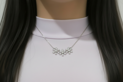 Sterling Silver Micropave CZ Triple Flower Necklace