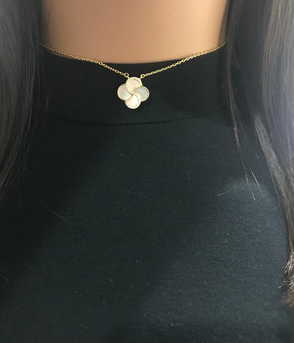 Gold Plated Sterling Silver Mother of Pearl with CZ Clover Necklace