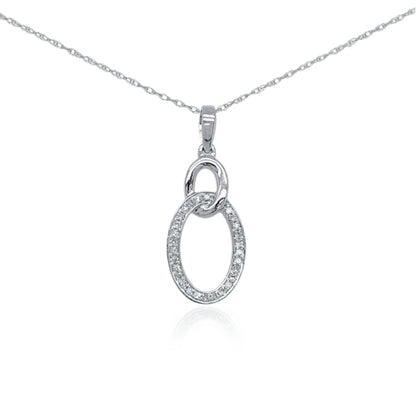 10K White Gold Interlocking Oval Diamond Necklace