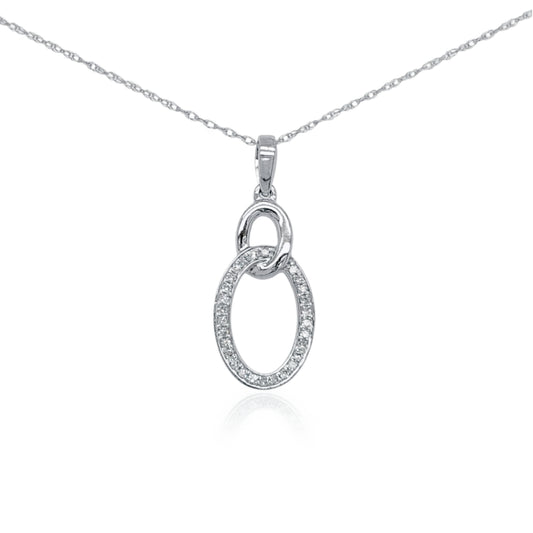 10K White Gold Interlocking Oval Diamond Necklace