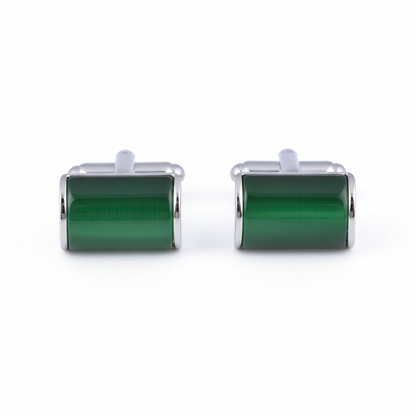 Rectangular Cufflinks with Rounded Green Stone