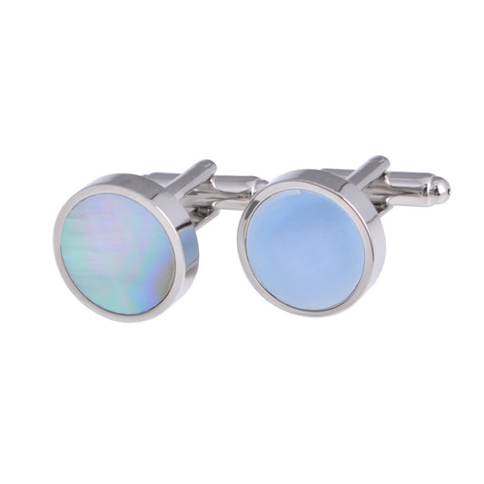 Round Pale Blue Shell Pearl Cufflinks