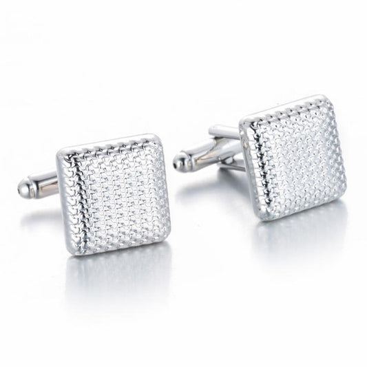 Silver Color Cushion Shaped Textured Cufflinks