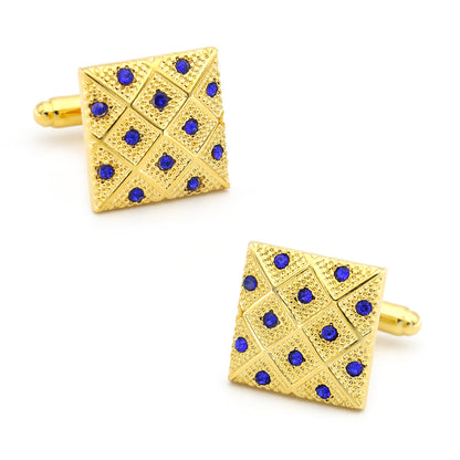 Gold-Plated Square Cufflinks with Blue Stones