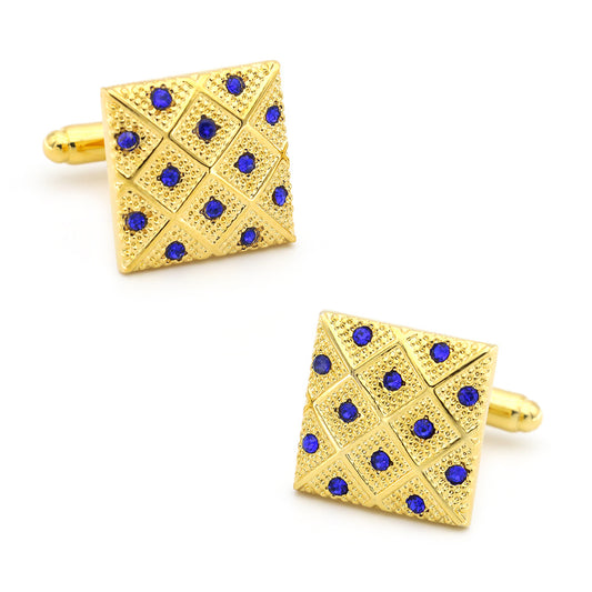 Gold-Plated Square Cufflinks with Blue Stones