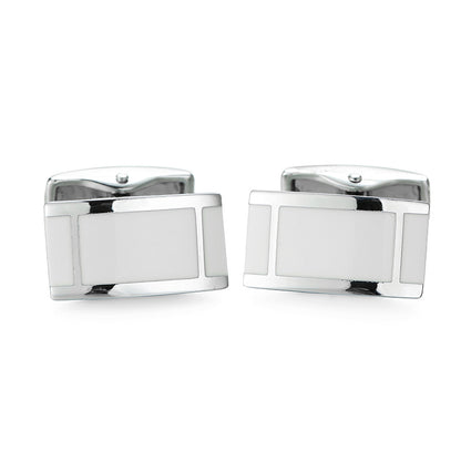 Silver Color Rectangular Cufflinks with 3 Panel Enamel Design