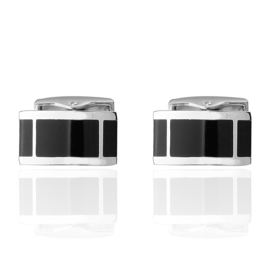 Silver Color Rectangular Cufflinks with 3 Panel Enamel Design