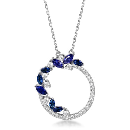Sterling Silver Floral Design CZ Circle Necklace Pendant
