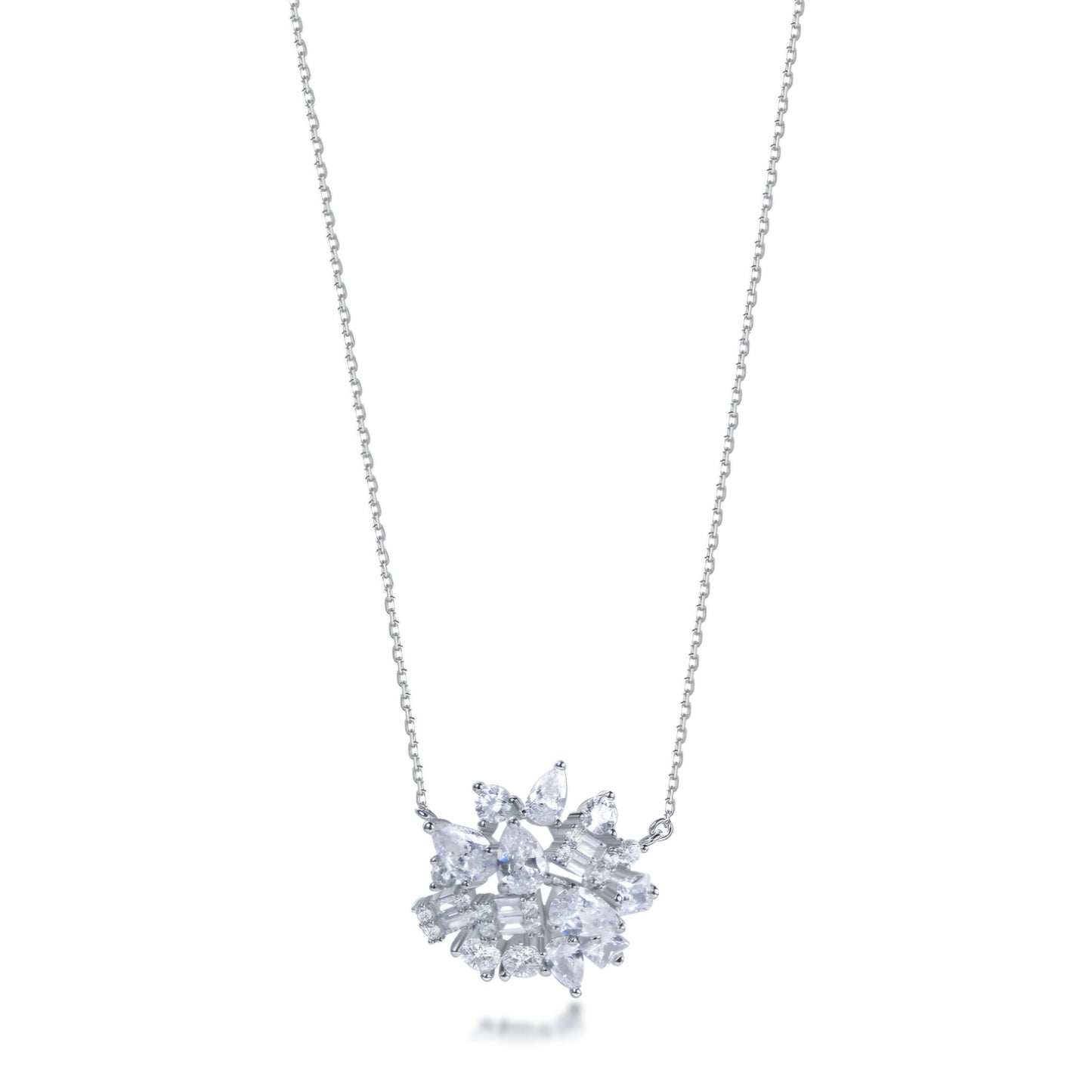 Sterling Silver Cluster Multi Shaped CZ Necklace