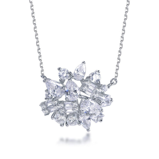 Sterling Silver Cluster Multi Shaped CZ Necklace