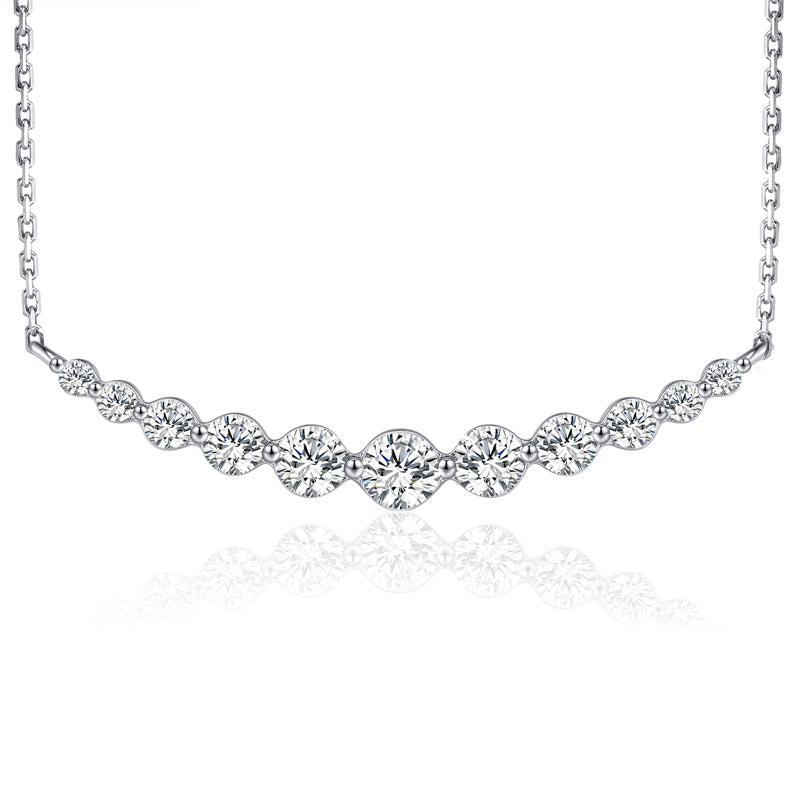 Sterling Silver Graduated CZ Two Prong Bar Necklace