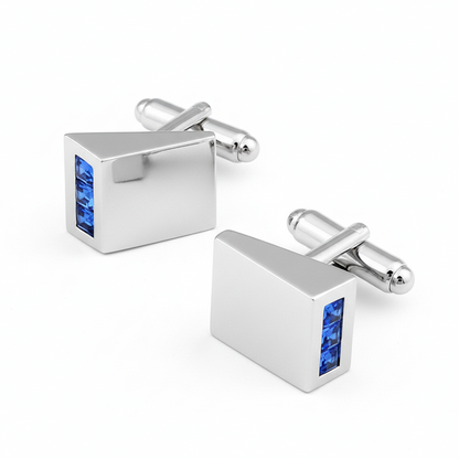 Geometric Cufflinks with Three Bright Blue Square Stones