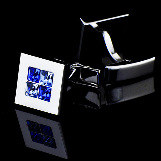 Silver Color Square Cufflinks with Square Blue Stones