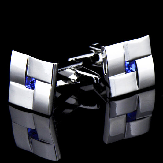 Silver Color Square Cufflinks with Blue Stone