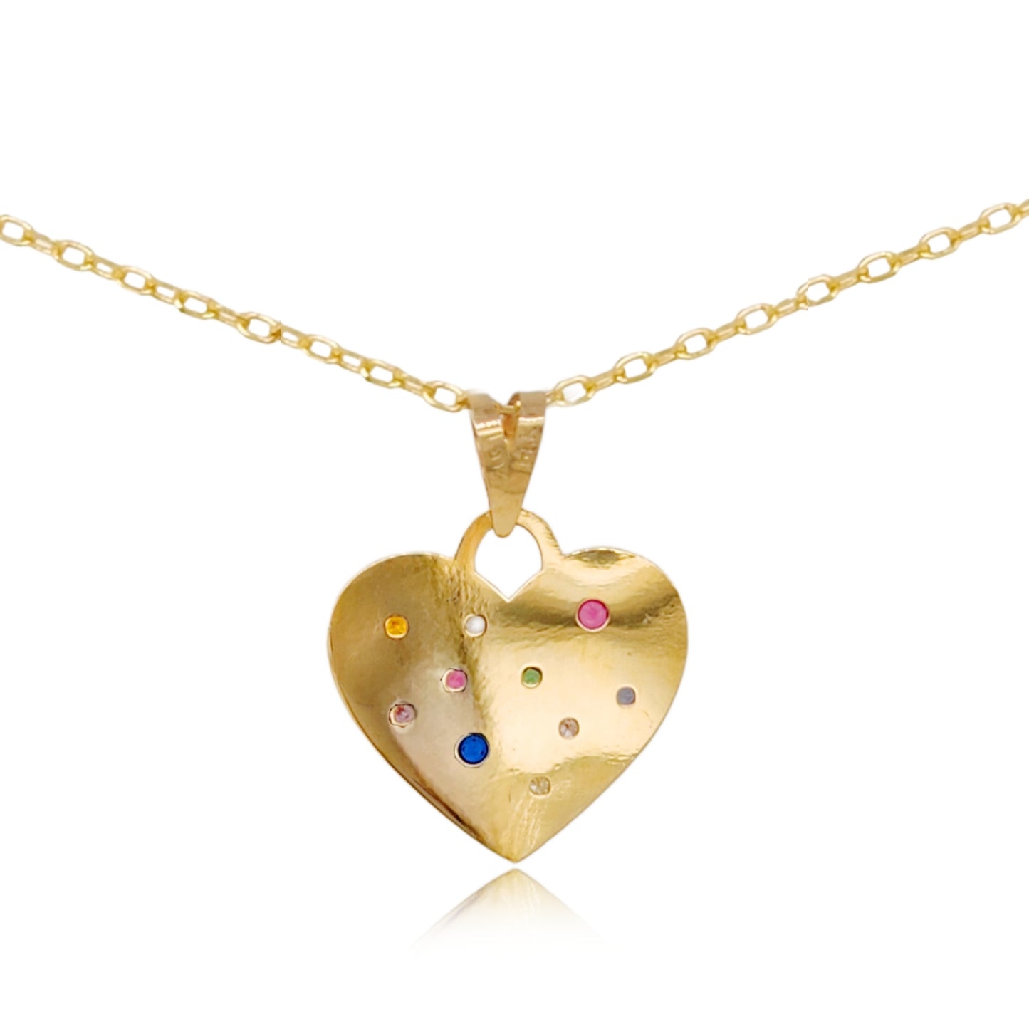 14k Gold Multicolor CZ Heart Pendant Necklace