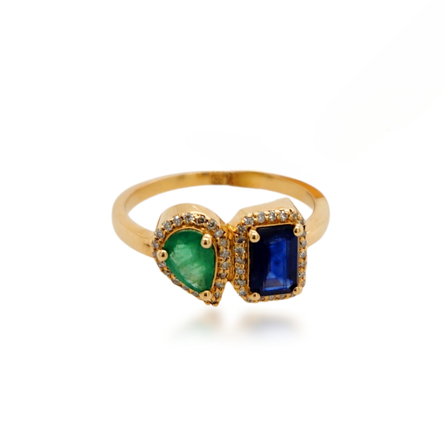 14K Gold Sapphire, Emerald, and Diamond Shape Ring