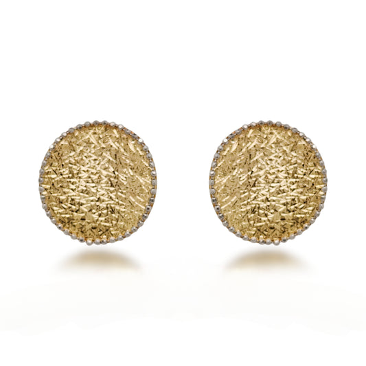 14K Gold Hammered Large Round Diamond Cut Stud Earrings