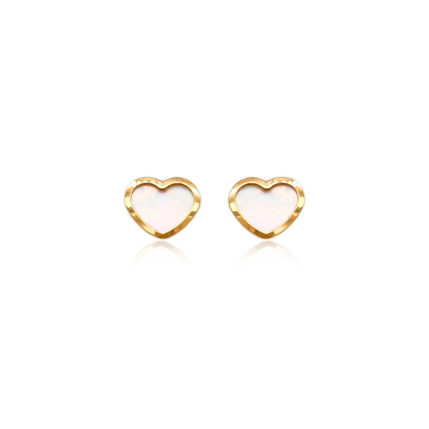 14k Gold Mother of Pearl Small Heart Stud Earrings