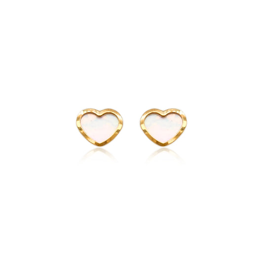 14k Gold Mother of Pearl Small Heart Stud Earrings