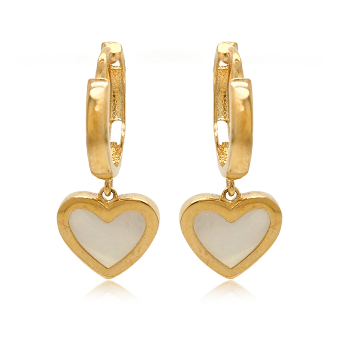 14k Gold Mother of Pearl Heart on Hoop Children's Earring