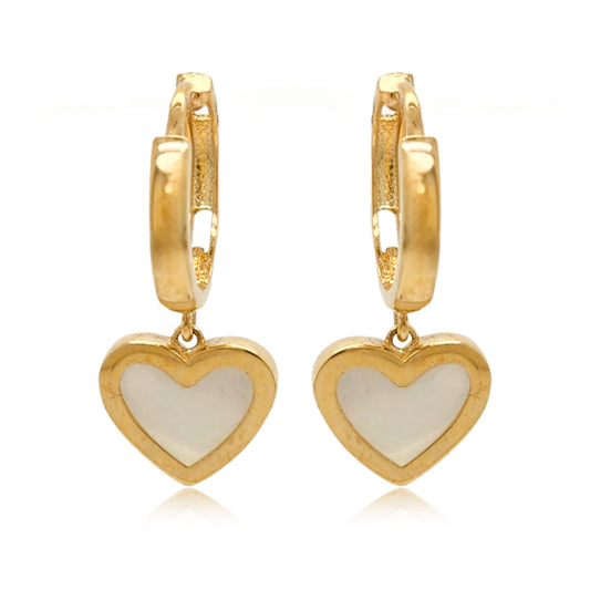 14k Gold Mother of Pearl Heart on Hoop Children's Earring