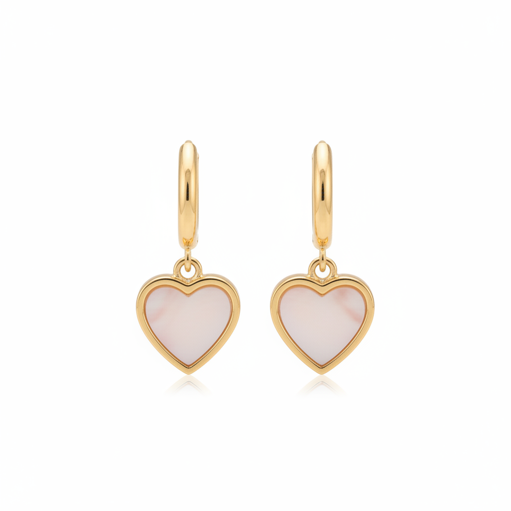 Surgical Steel Gold Plated Mother of Pearl Heart Earring