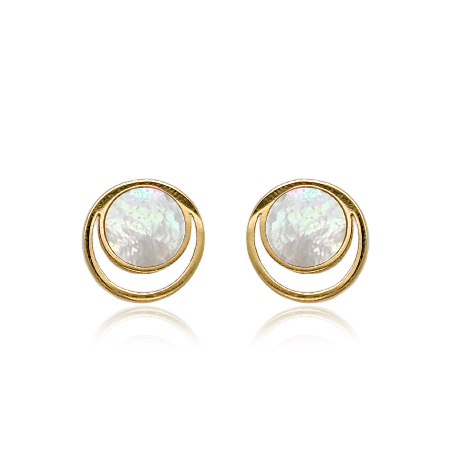 14k Gold Mother of Pearl Circle Stud Earrings