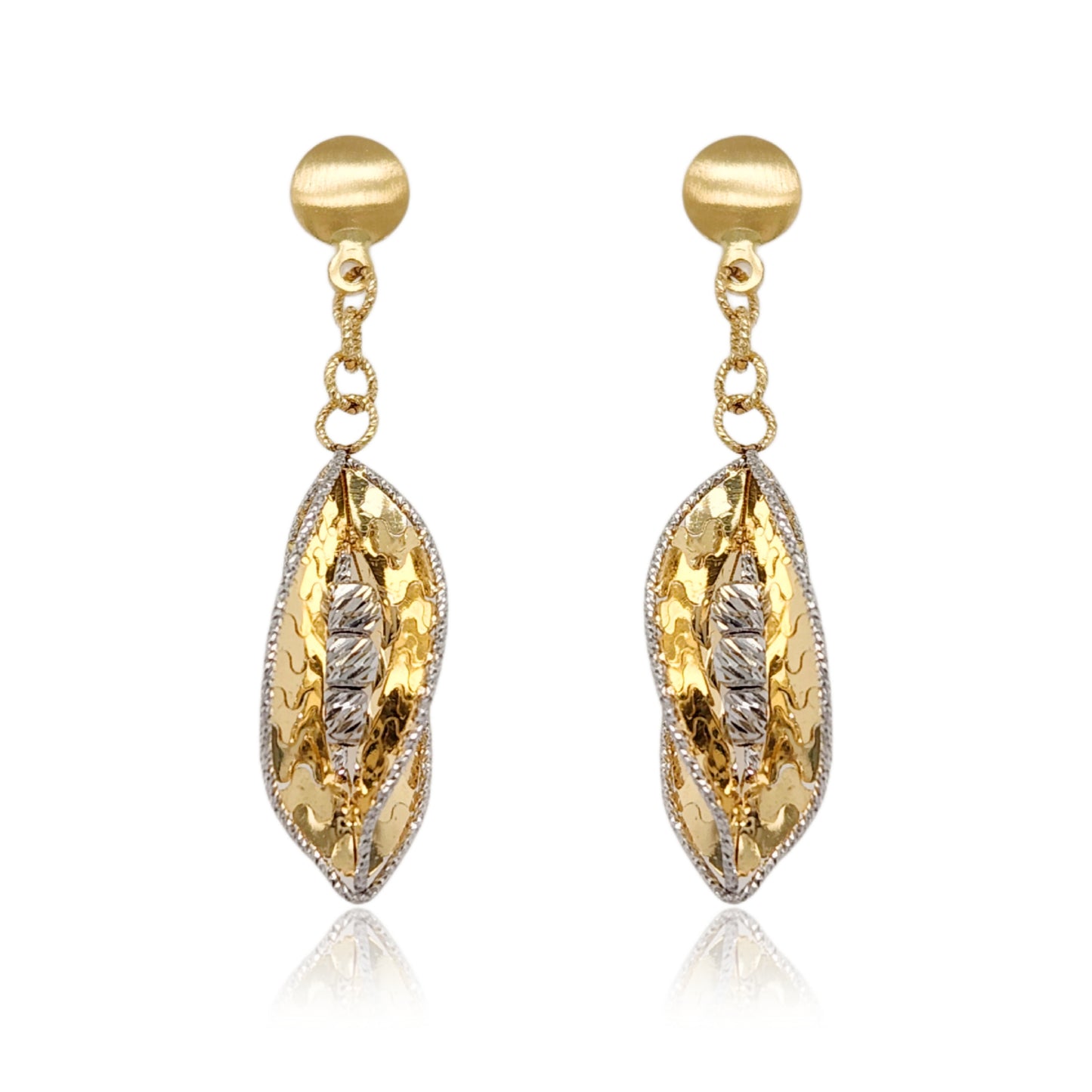 14K Gold Dangling Marquise Shape Swirl Diamond Cut  Earrings