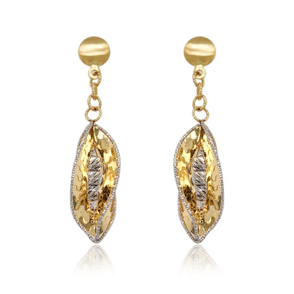 14K Gold Dangling Marquise Shape Swirl Diamond Cut  Earrings