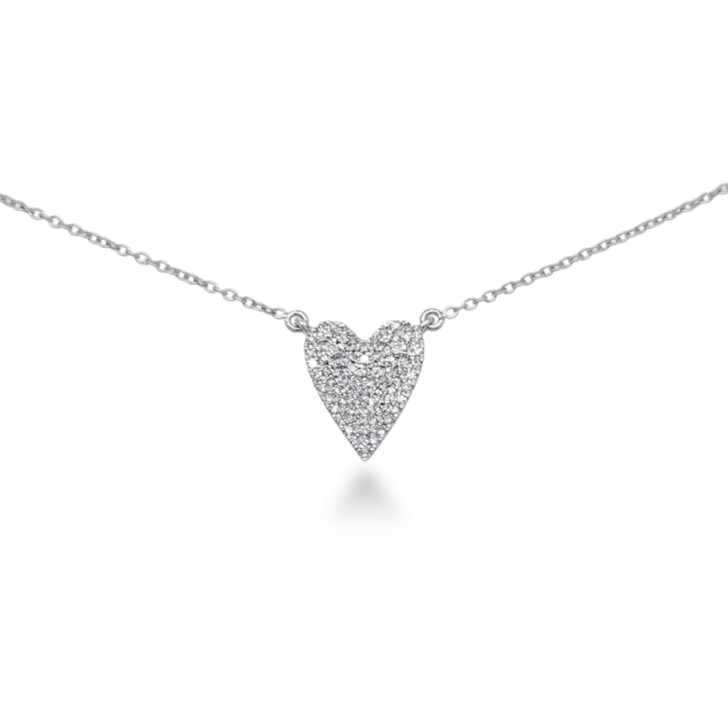 10K White Gold Small Micropave Diamond Heart Necklace