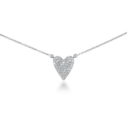 10K White Gold Small Micropave Diamond Heart Necklace