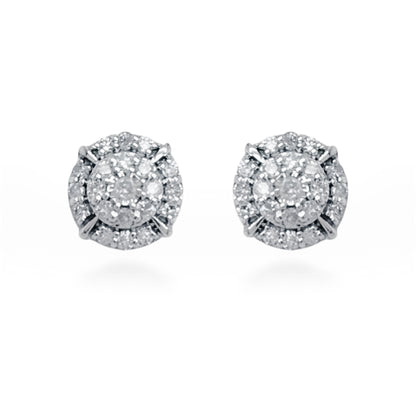 14K Gold Diamond Round Stud Earrings