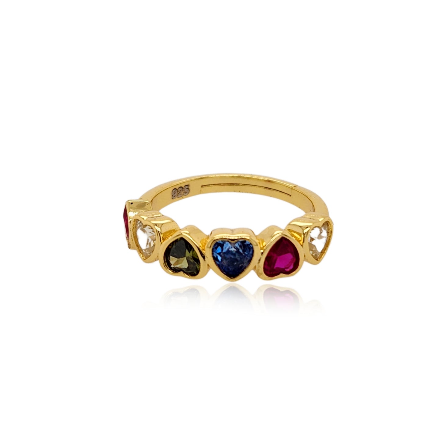 Sterling Silver Gold Plated Multicolor Heart Ring