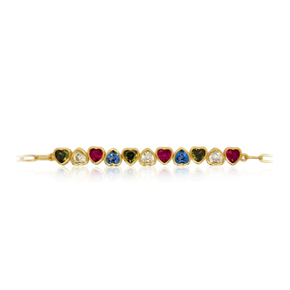 Sterling Silver Gold Plated Multicolor Heart Bracelet