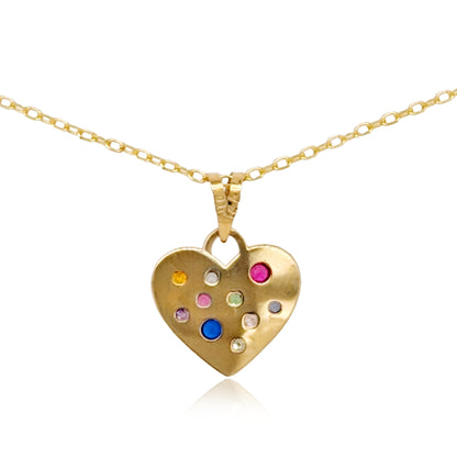 14k Gold Multicolor CZ Heart Pendant Necklace