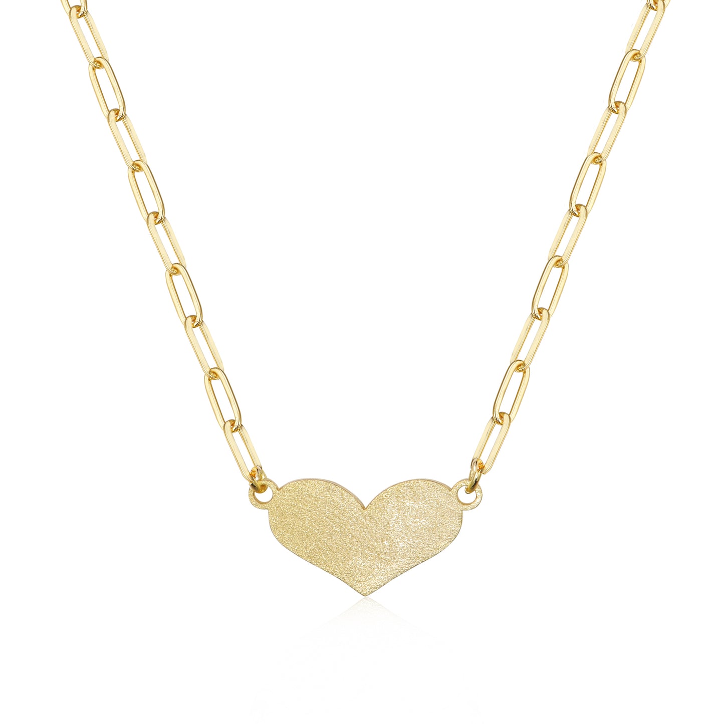 Gold Plated Brass Paperclip Necklace With Center Heart