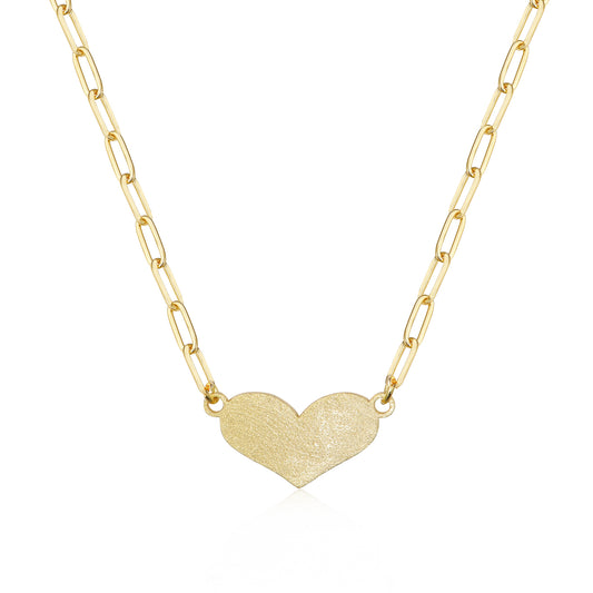 Gold Plated Brass Paperclip Necklace With Center Heart