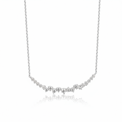 Sterling Silver Sprinkled CZ Curved Bar Necklace