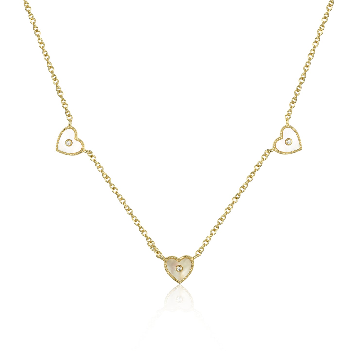 Gold Plated Sterling Silver Mother of Pearl Three Heart Necklace