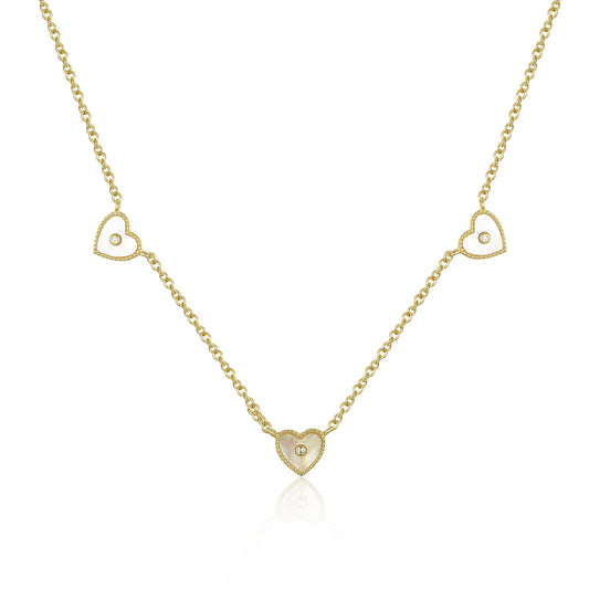 Gold Plated Sterling Silver Mother of Pearl Three Heart Necklace