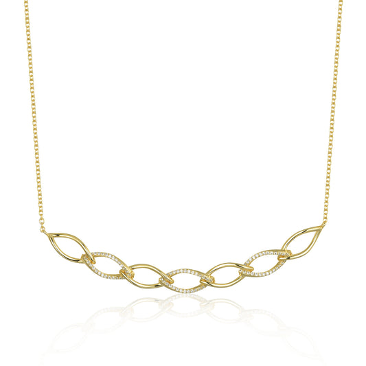Gold Plated Sterling Silver Twisted Bar With CZ Necklace