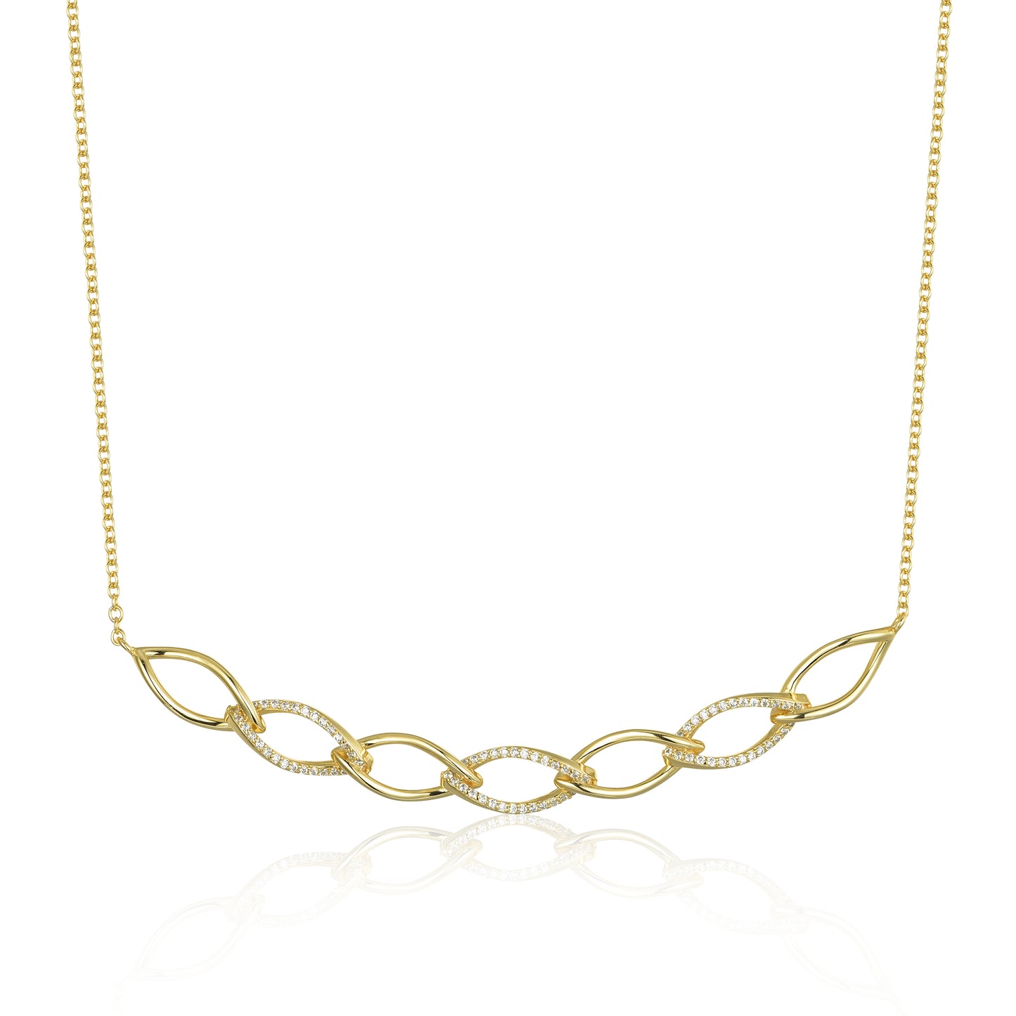 Gold Plated Sterling Silver Twisted Bar With CZ Necklace