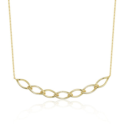 Gold Plated Sterling Silver Twisted Bar With CZ Necklace